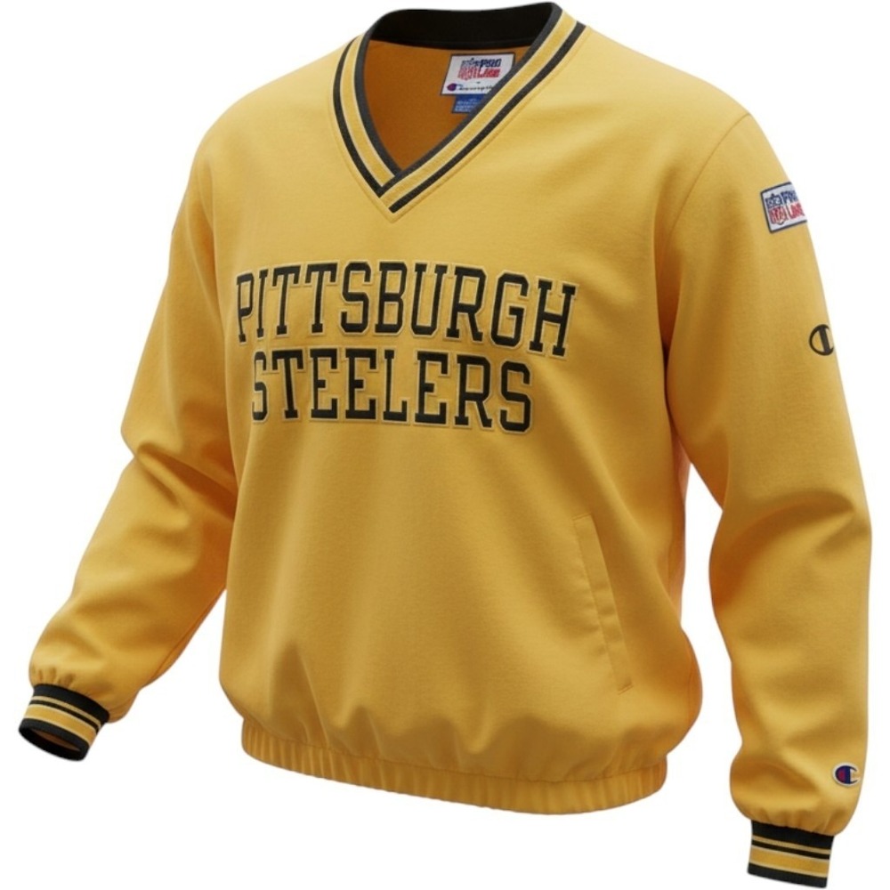 Vintage Champion NFL Pro Line Pittsburgh Steelers Windbreaker Pullover Yellow L